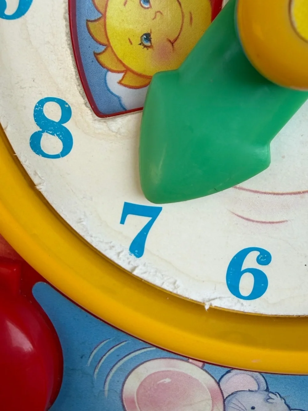 VTG 1994 Fisher-Price Musical Teaching Clock Wind-Up Toy Primary Colors Works!